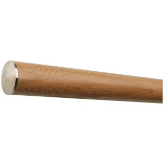 Eiche Holz Handlauf lackiert Ø 42 mm mit Edelstahlenden ohne Halter, Länge 110 cm und leicht gewölbte Edelstahlkappe