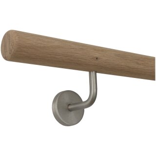 Eiche Holz Handlauf unbehandelt Ø 42 mm gewinkelte Edelstahlhalter und Enden, Länge 70 cm mit 2 Halter und Radius gefräst