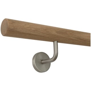 Eiche Holz Handlauf unbehandelt Ø 42 mm gewinkelte Edelstahlhalter und Enden, Länge 110 cm mit 2 Halter und gefast