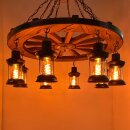 Pendelleuchte Holz Vintage Modell Wagenrad 8 Lichter