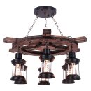 Pendelleuchte Holz Vintage Modell Ruder 6 Lichter