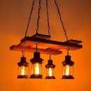 Pendelleuchte Holz Vintage Modell Brett Kreuz 4 Lichter