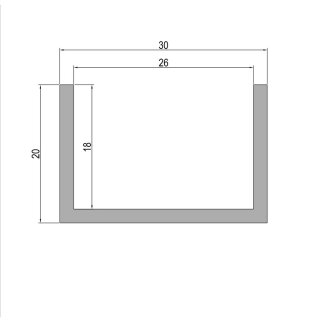 Aluminium U-Profil (120cm bis 260cm) 20x 30x 20x 2mm Länge 1,20m..120cm