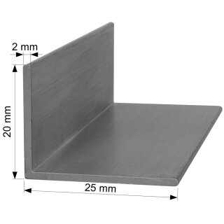 Aluminium L-Profil 25x20 x 2 mm Winkel Winkelprofil Stange Alu Aluminiumprofil Länge: 1700mm / 170cm / 1,7m