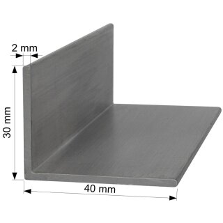 Aluminium L-Profil 40x30 x 2 mm Winkel Winkelprofil Stange Alu Aluminiumprofil Länge: 3000mm / 300cm / 3,0m