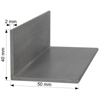 Aluminium L-Profil 50x40 x 2 mm Winkel Winkelprofil Stange Alu Aluminiumprofil Länge: 1800mm / 180cm / 1,8m