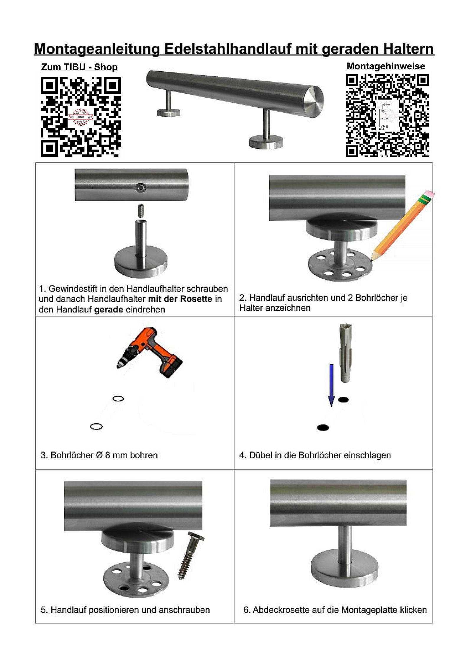 Montageanleitung Handlauf Edelstahl mit geraden Haltern