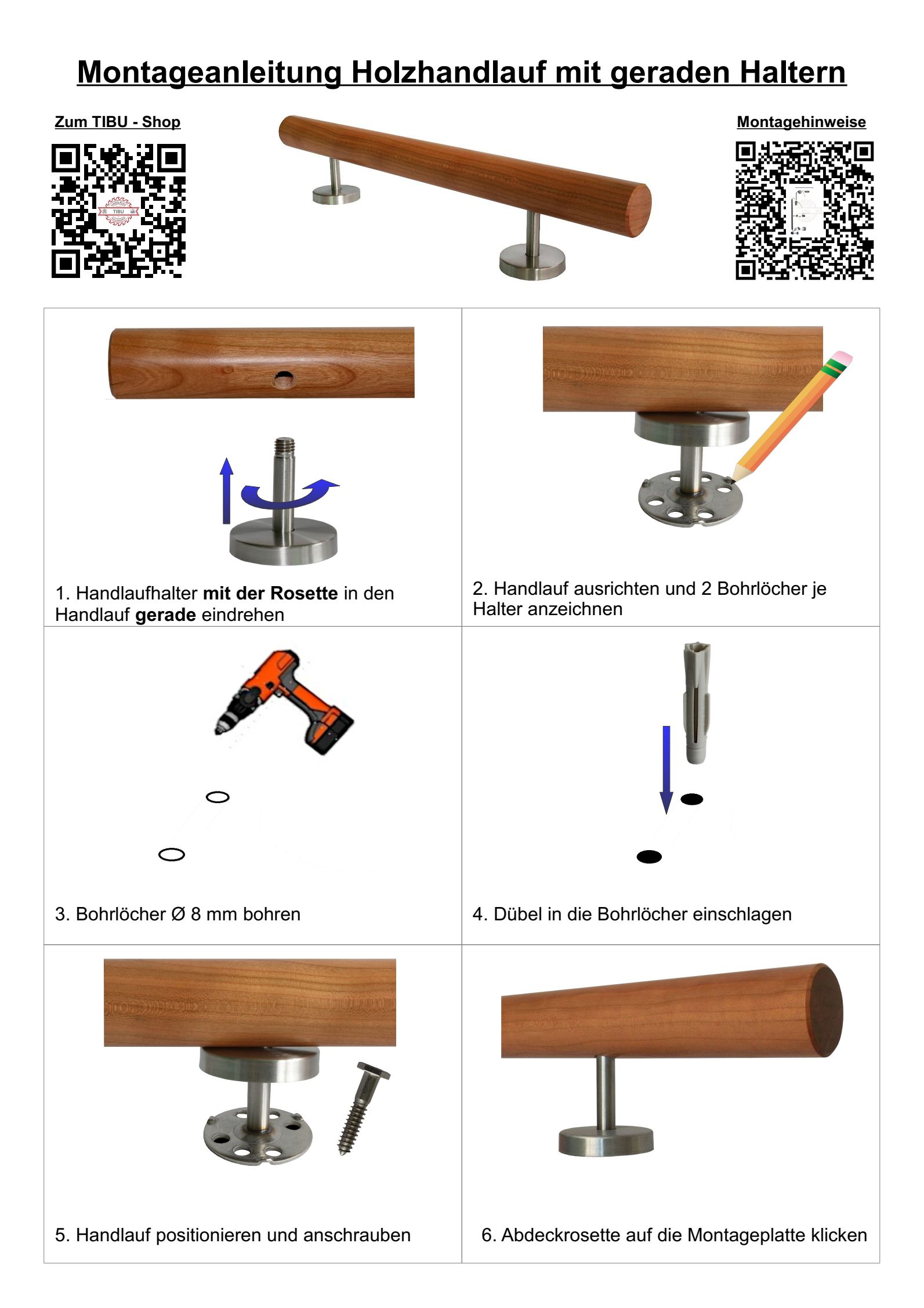 Montageanleitung Handlauf Holz mit geraden Haltern